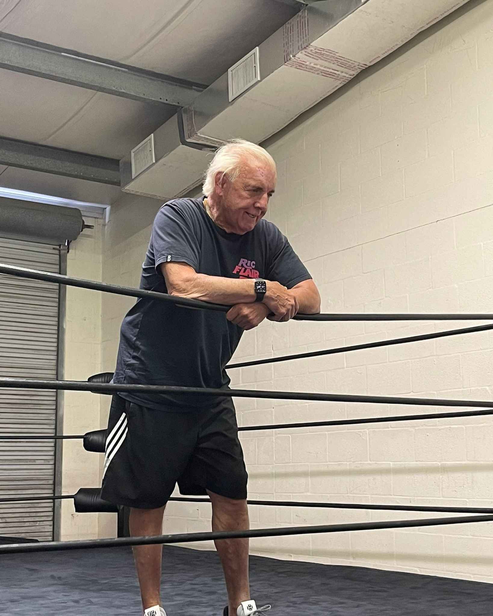 Ric Flair stands in the ring during a recent appearance.