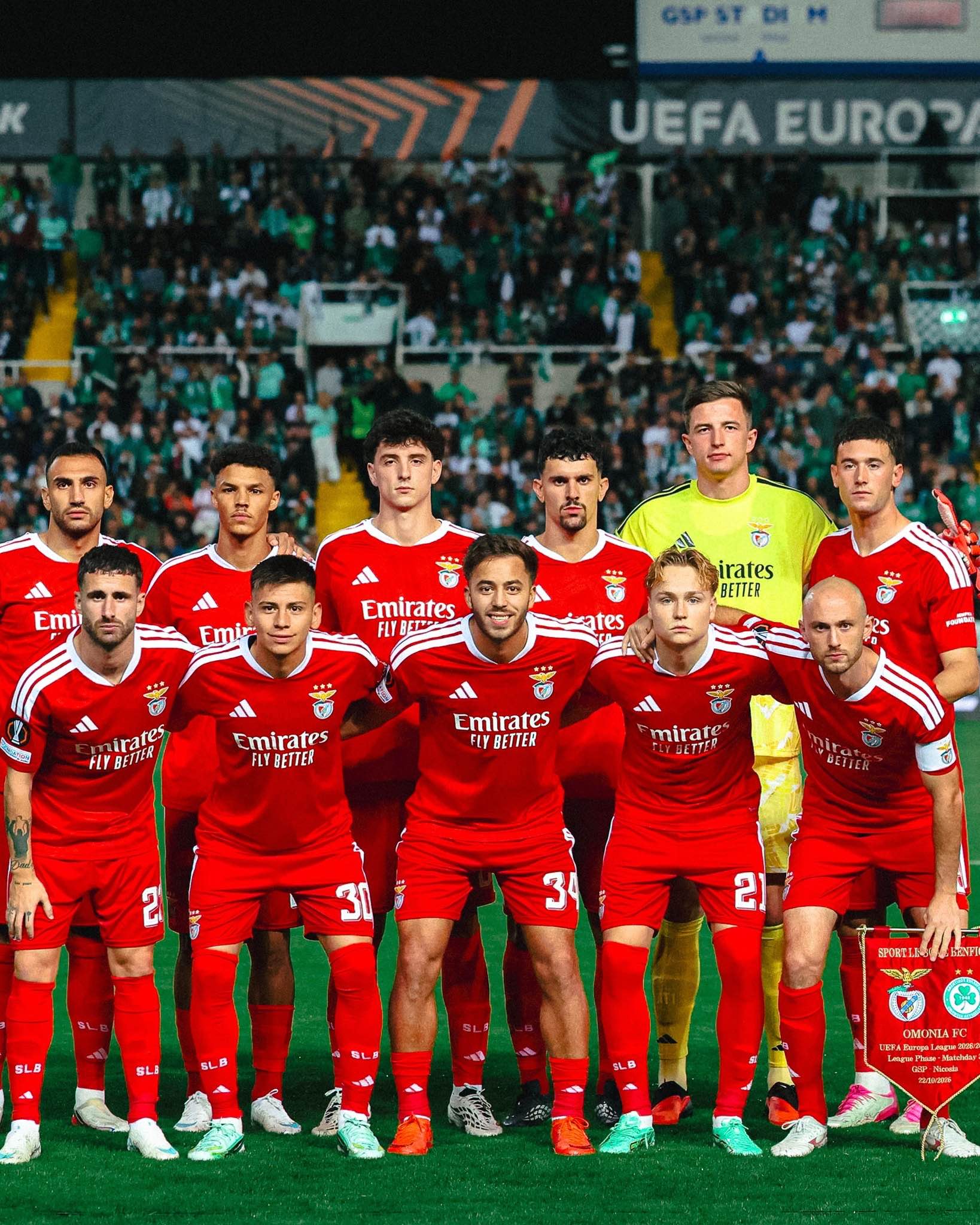 The Benfica squad pose before their Europa League clash with Omonia.