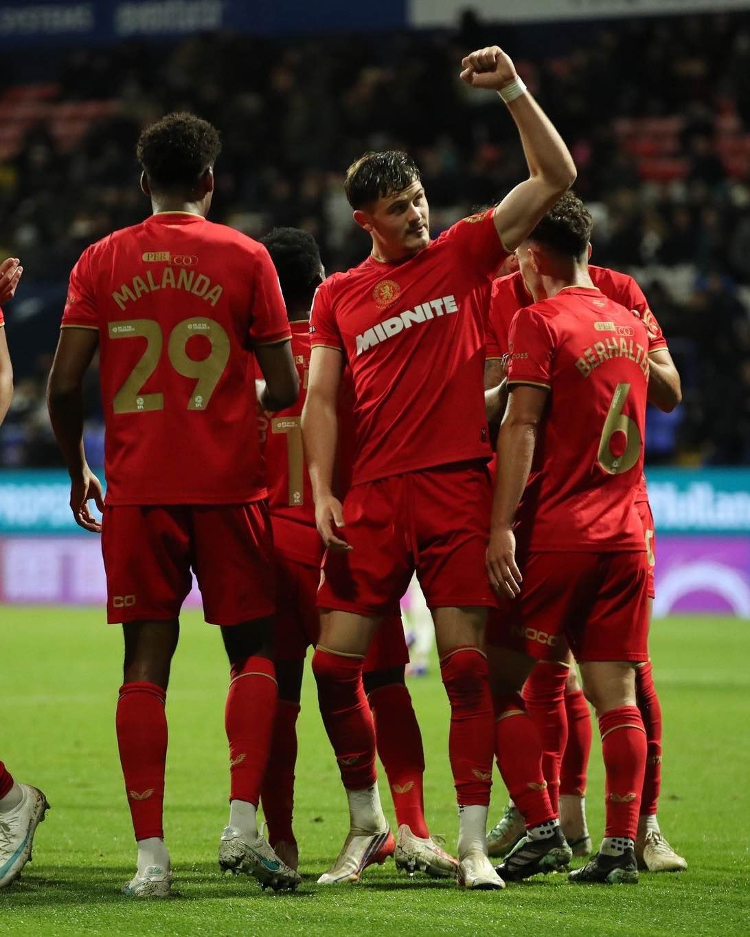 Middlesbrough stars celebrate together after their impressive Championship victory.