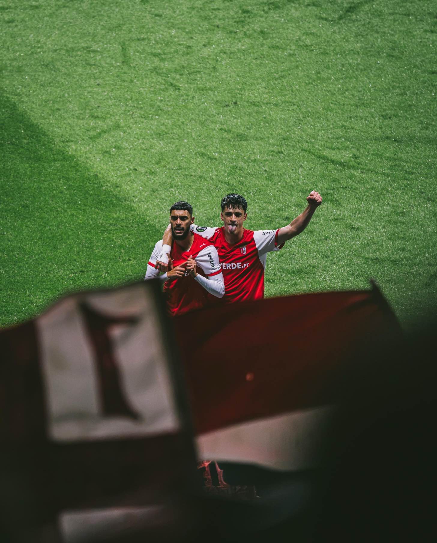 Braga players celebrate after their Conference League victory.
