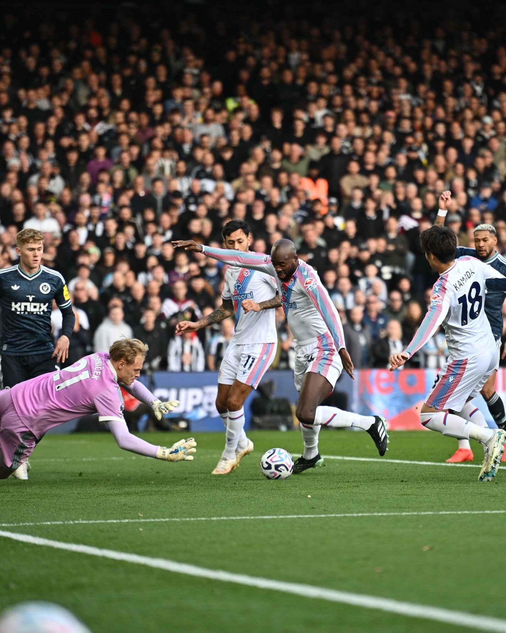The Newcastle goalkeeper denies Crystal Palace during a dangerous attack.