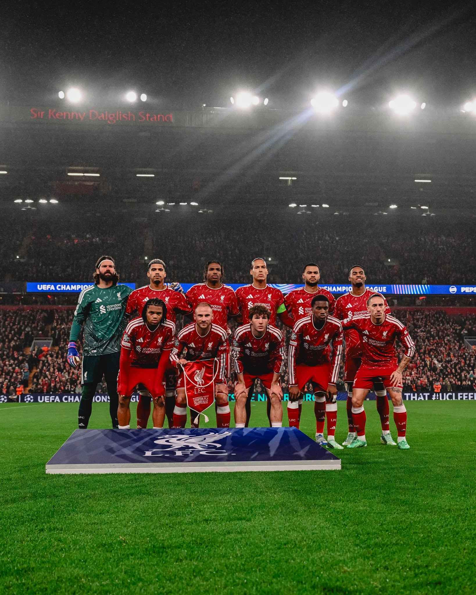 Liverpool’s squad at Anfield.